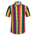 thumbnail image 5 of MODA NOVA Big & Tall Men's Striped Shirt Short Sleeve Button Down Beach Shirt Rainbow Yellow LT, 5 of 6