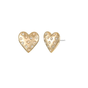 Packed Party Goldtone and Crystal Studded Heart Earrings, 1 Pair