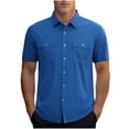 thumbnail image 3 of Hesxuno Corduroy Cargo Shirts for Men Short Sleeve Western Cowboy Shirt Regular Fit Short Sleeve Business Casual Button Down Shirts Wrinkle Free Work Shirt with Pockets Blue XL, 3 of 6