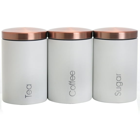 MegaChef Essential Kitchen Storage 3 Piece Sugar, Coffee and Tea Canister Set in Matte White