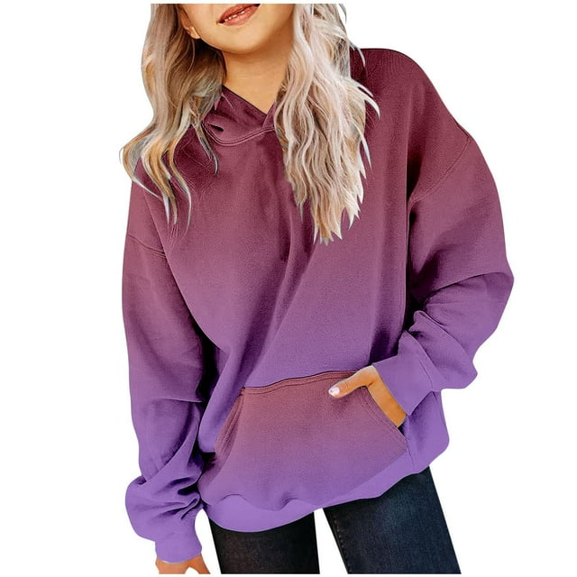 MIASHUI Girls Sweatshirt Tops Gradient Long Sleeve Oversized Hoodies Pullover,Dark Purple,4-5 Years