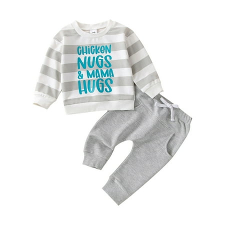 

Meihuida Toddler Baby Casual Suit Letter Stripe Printed Long Sleeve Tops Patchwork Long Pants