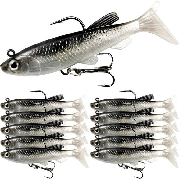 10PCS Soft Fishing Lures Shad Minnow Swimbaits, Pre-Rigged Jig Heads Paddle Tail Swim Baits for Bass, Trout, Walleye, Crappie, Sinking Jigs Bait for Saltwater Freshwater, Fishing Gifts for Men