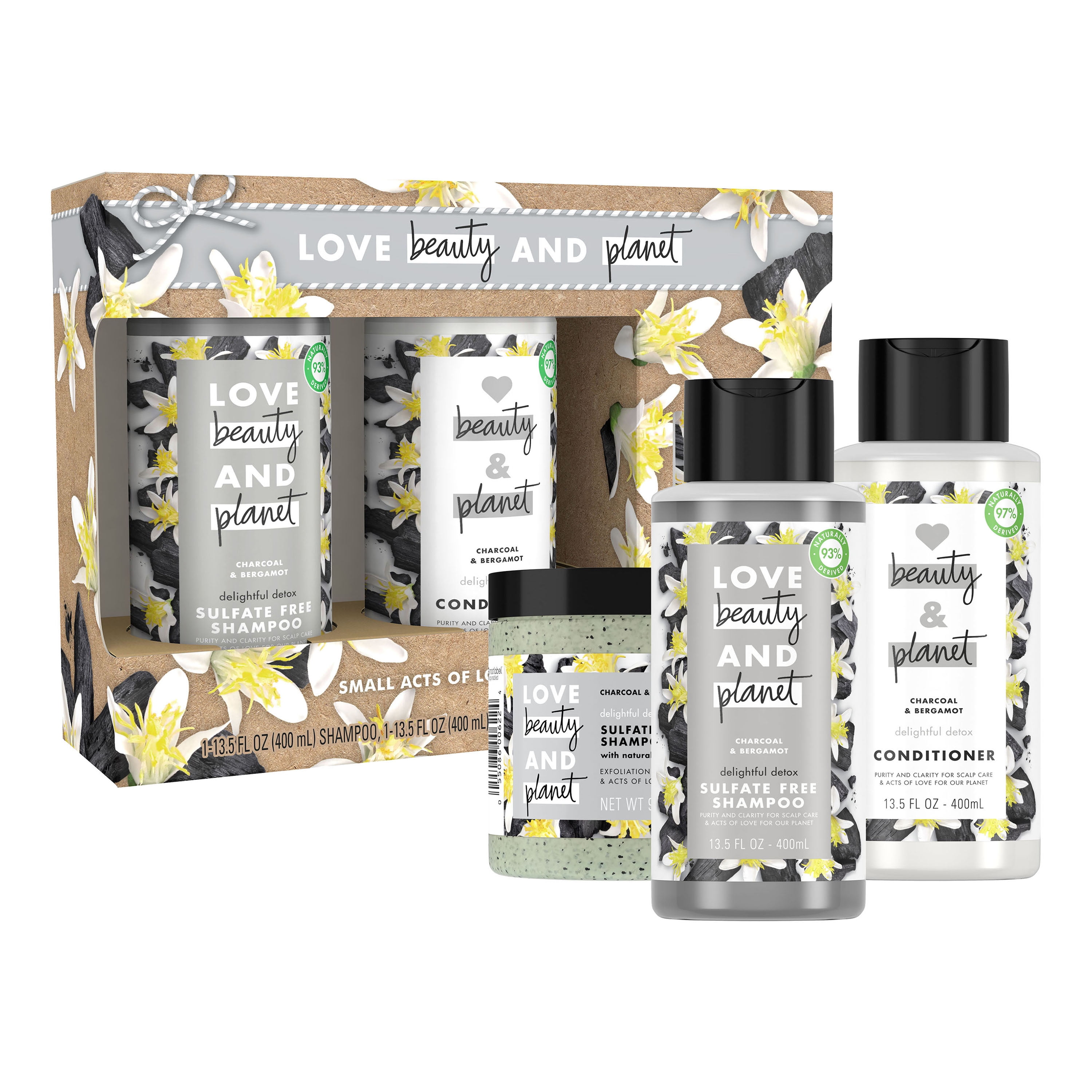 ($21 Value) Love Beauty and Planet Shampoo and Conditioner Gift Set, Anti-Frizz, Detox Charcoal and Bergamot, 2 Piece