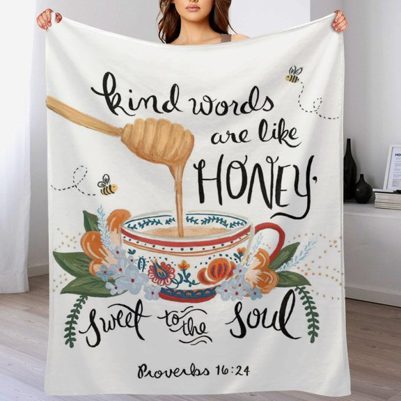 Bible Verses Proverbs 16 24 (2) Throw Blanket Inspirational Prayers Quotes Flannel Blanket Soft Sofa Decor Blanket Gifts for Women Men 30"x40"