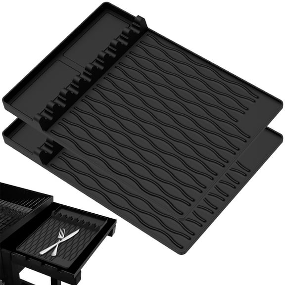 Austok 2 Pcs Grill Side Shelf Mat Collapsible Silicone Spatula Mat Heat Resistant BBQ Grill Utensil Holder Mat Nonslip Silicone Griddle Tools Mat for Outdoor Grill Kitchen Countertop