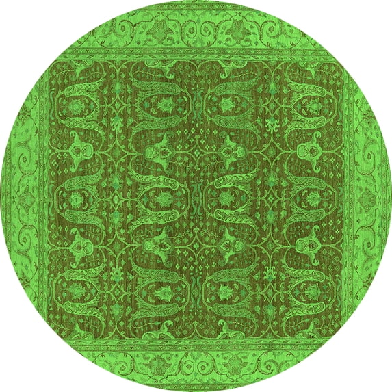 Ahgly Company Indoor Round Oriental Green Industrial Area Rugs, 7' Round
