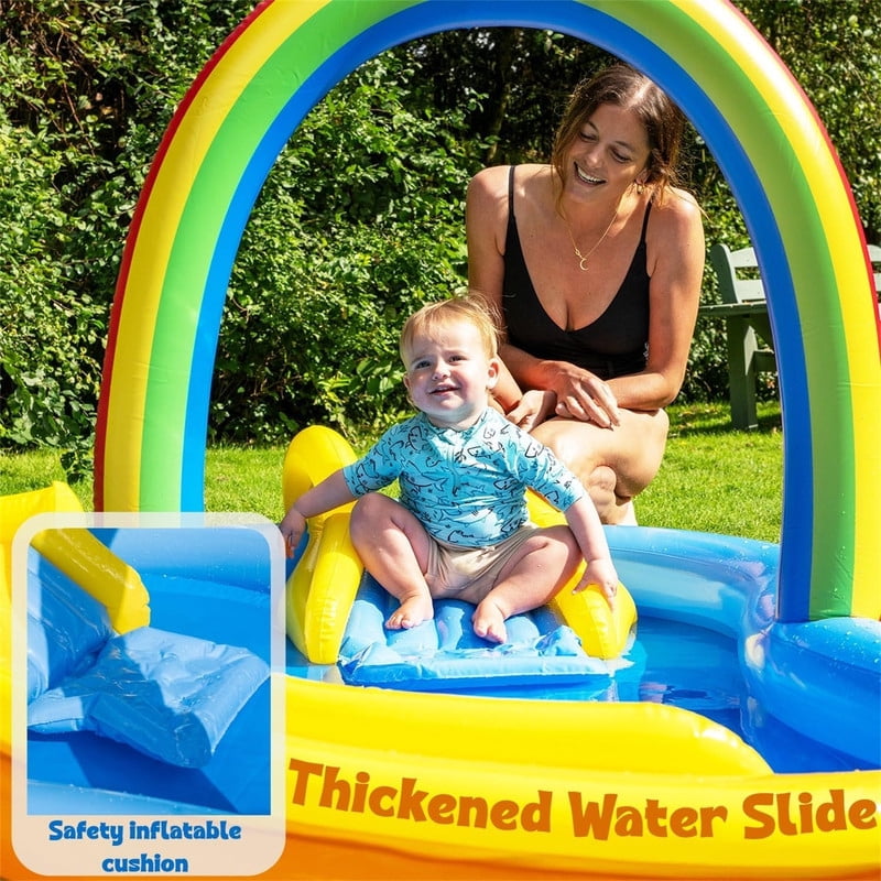 Inflatable Kids Pool with a Slide and Water Spray Features, Perfect for Outdoor Backyard Gardens