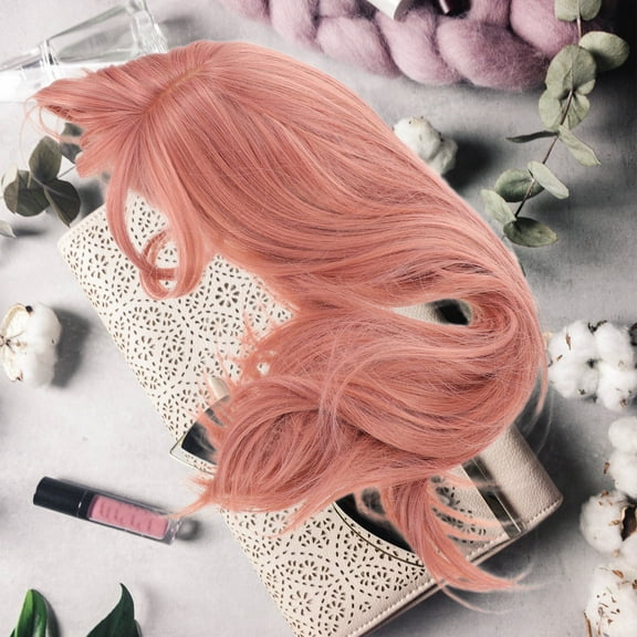 OUNONA Long Straight Pink Wig for Cosplay and Daily Use Comfortable Full Cap Design