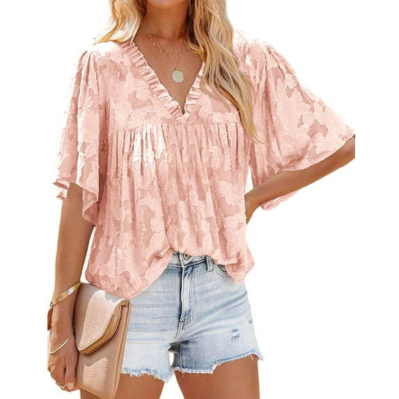 Summer Tops for Women Chiffon Womens Tops Flared Sleeve Going Out Tops Alsol Lamesa