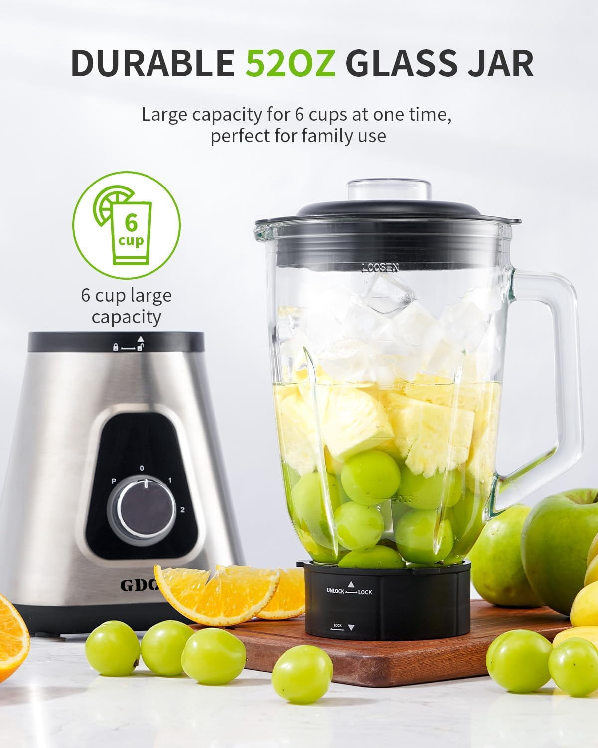 1200W Blender for Smoothies and Shakes, 52 Oz Countop Blender & 22 Oz Personal Blender Combo, 6-leaf Blade, 3 Adjustable Speed for Juices, Frozen Fruit Drinks, Sauces, Self-Cleaning