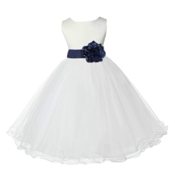 Ekidsbridal Satin Ivory Marine Blue Tulle Rattail Flower Girl Dress for Baptism Wedding Mini Bridal Gown 829T 2