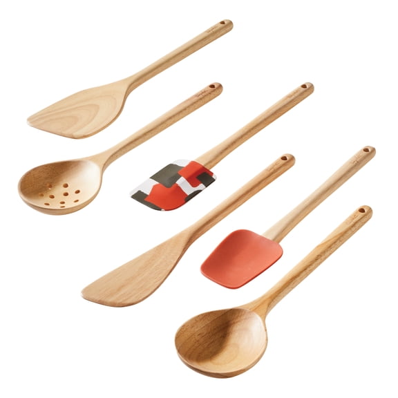 Ayesha Curry Tools and Gadgets Cooking Utensil Set, 6-Piece, Redwood and Charcoal