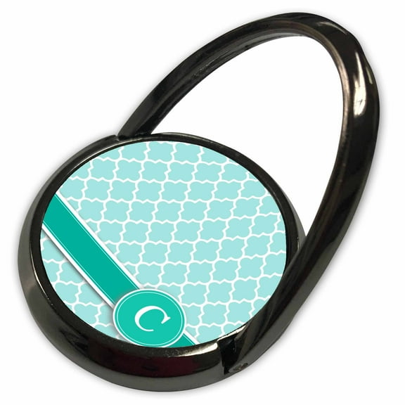 3dRose, Personalized letter C aqua blue quatrefoil pattern Teal turquoise mint monogrammed personal initial, Phone Ring