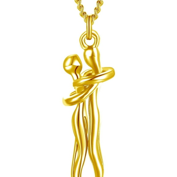 YYDD Couple Necklaces, Personalized Little Gold Figure Embrace Pendant, Titanium, 1 Count