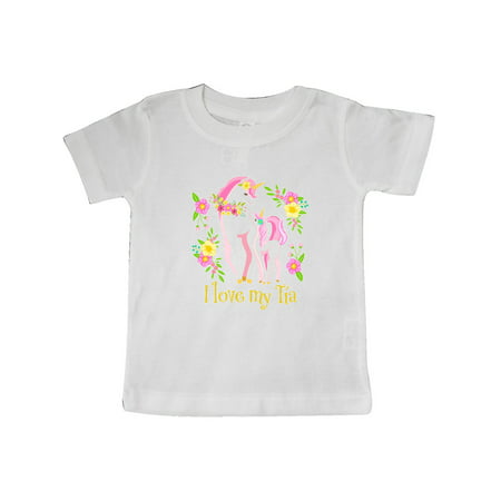 I Love My Tia Unicorn with Pink and Yellow Flowers Baby T-Shirt