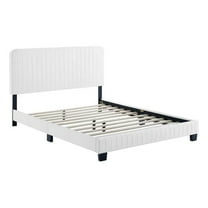 Pemberly Row Channel Tufted Performance Velvet King Platform Bed in White