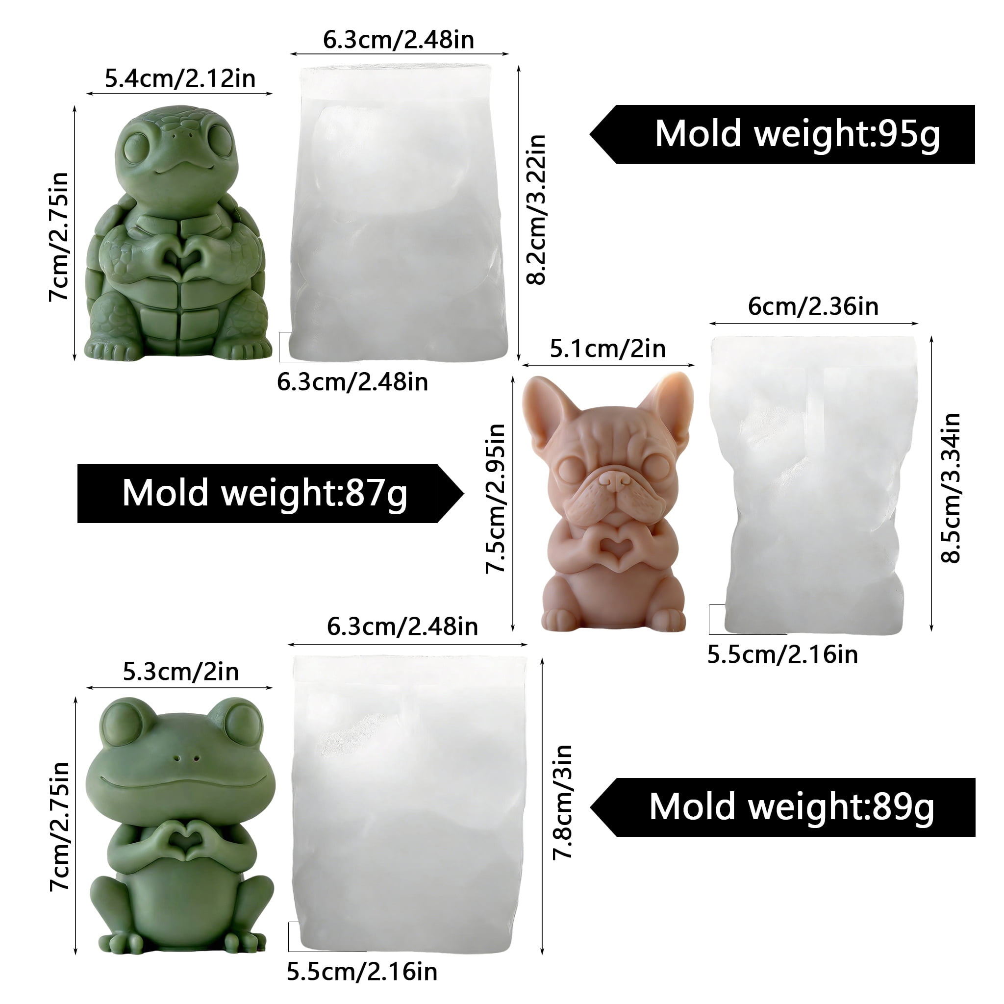 Frog Turtle Dog Resin Molds Silicone Candle Mold, 3D Animal Silicone Resin Mold for Epoxy Casting, Frog Turtle Dog Shape Silicone Mold for DIY Resin Clay Art Craft Table Home Decor Resin Accessories