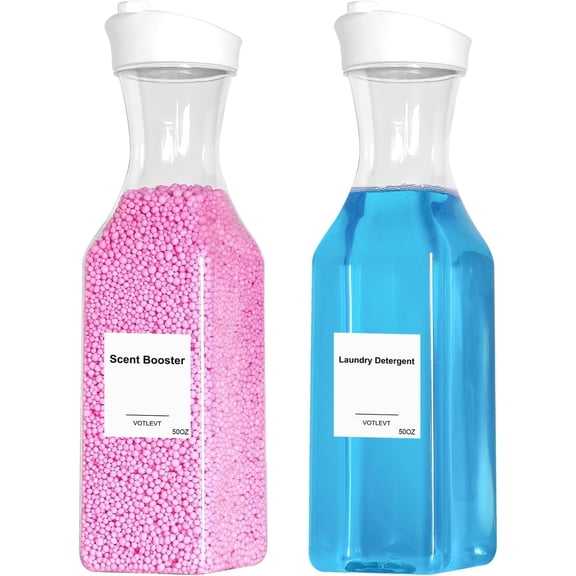 50 OZ Liquid Laundry Detergent Dispenser, Plastic Detergent Container for Organizing, Fabric Softener and Soap Dispenser, Powder Organizer for Laundry Room, 2 Pack