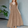 thumbnail image 2 of ZANZEA Womens Summer Short Sleeve V Neck Tiered A Line Long Dress Casual Loose Sundress, 2 of 6