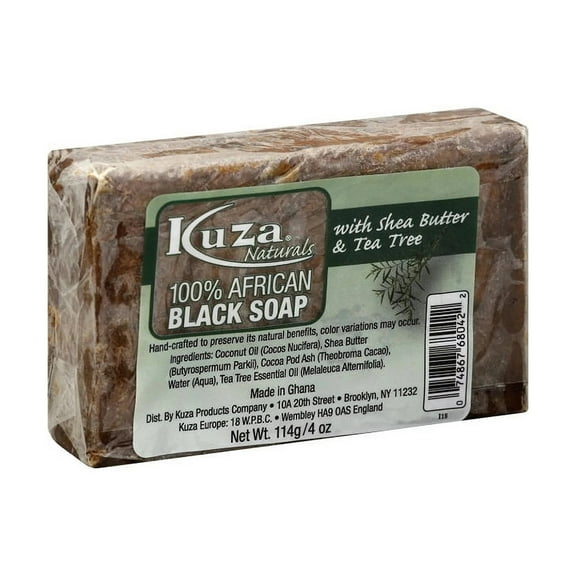 Kuza Naturals African Black Soap with Shea Butter and Tea Tree, 4 Oz, 2 Pack