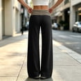 thumbnail image 4 of Women's Wide Leg Lounge Pants High Waisted Fold Over Striped Waistband Stretchy Loose Fit Palazzo Pants for Yoga Daily Wear Daily Travel Office, 4 of 7