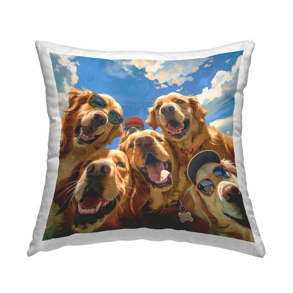 Stupell Industries Golden Retriever Group Selfie 18" x 18" Animals Print Polyester Throw Pillow, Zip Closure 1 Count