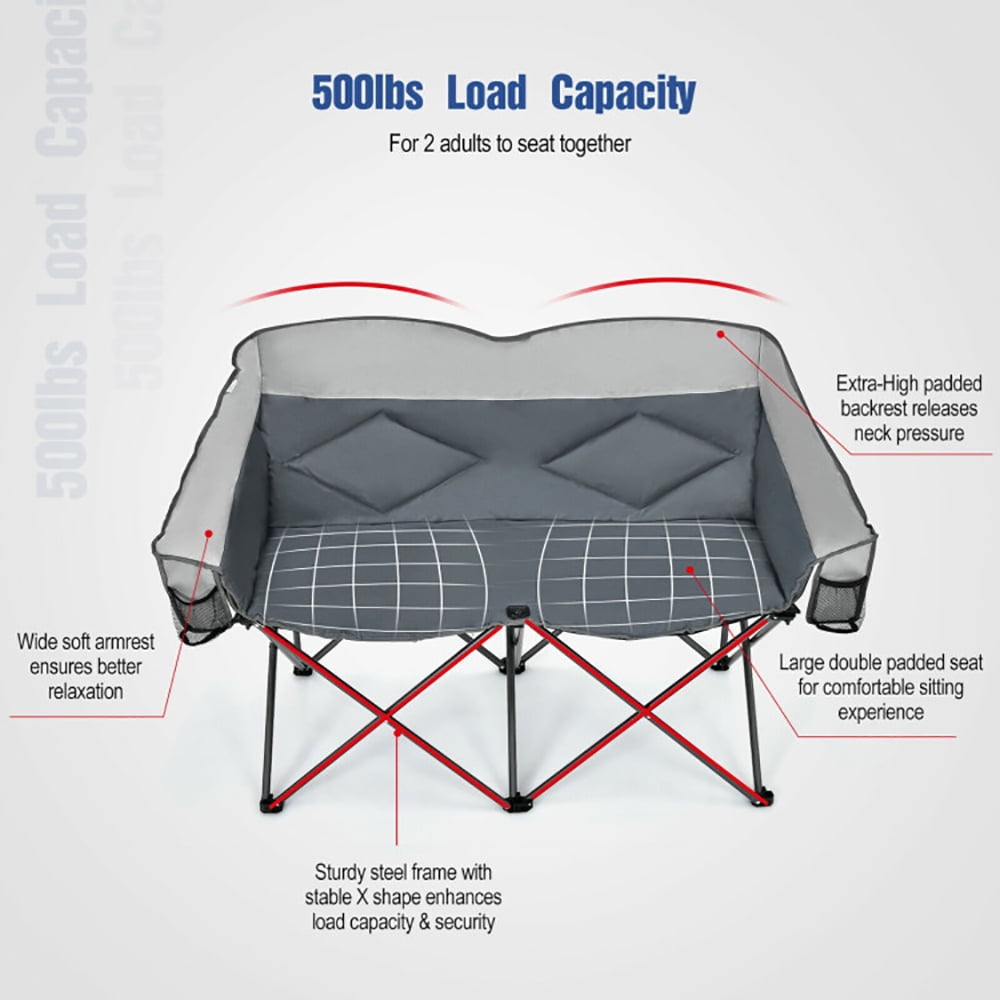 Aimee Lii Folding Camping Chair with Bags and Padded Backrest, Heavy Duty Extra Wide Folding Chair, Gray