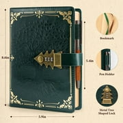 WEMATE Diary, Password Protected Notebook for Writing, Vintage Locking Journal for Women, Men, A5 PU Leather Green