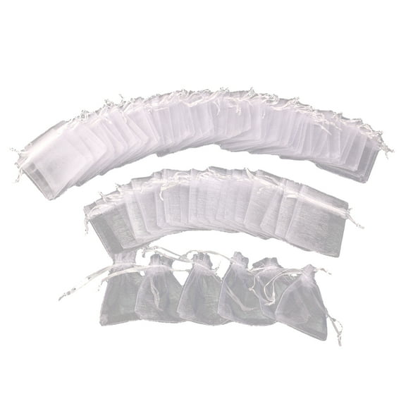 Raindrops 50Pcs White Organza Drawstring Pouch for Wedding Favor Bags 3.5x4.7in