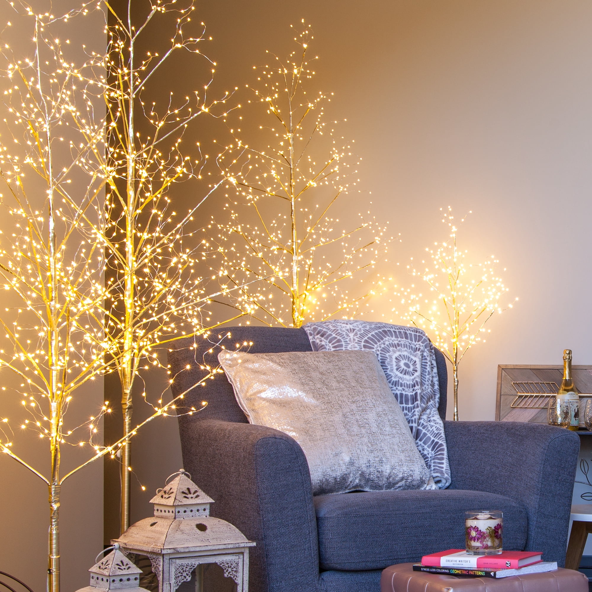 Wintergreen Lighting 3ft Lighted Tree Decoration with Gold Branches, 270 Warm White Fairy Lights, Fairy Light Tree