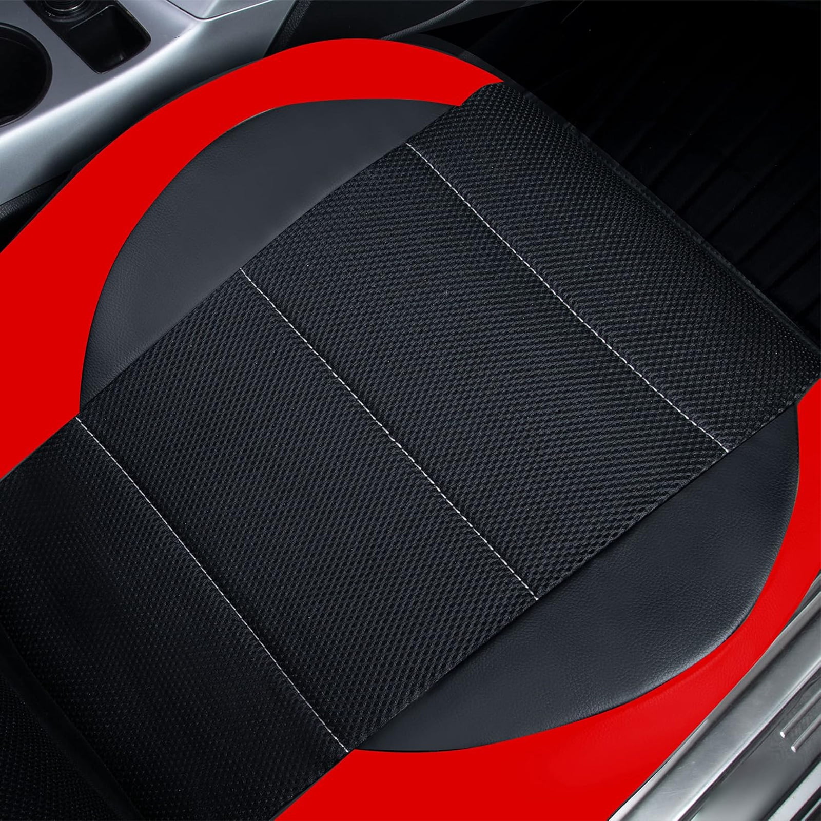 CAR GRAND Leather car seat covers front pair air mesh breathable universal fit airbag compatible car, SUV, truck and van red