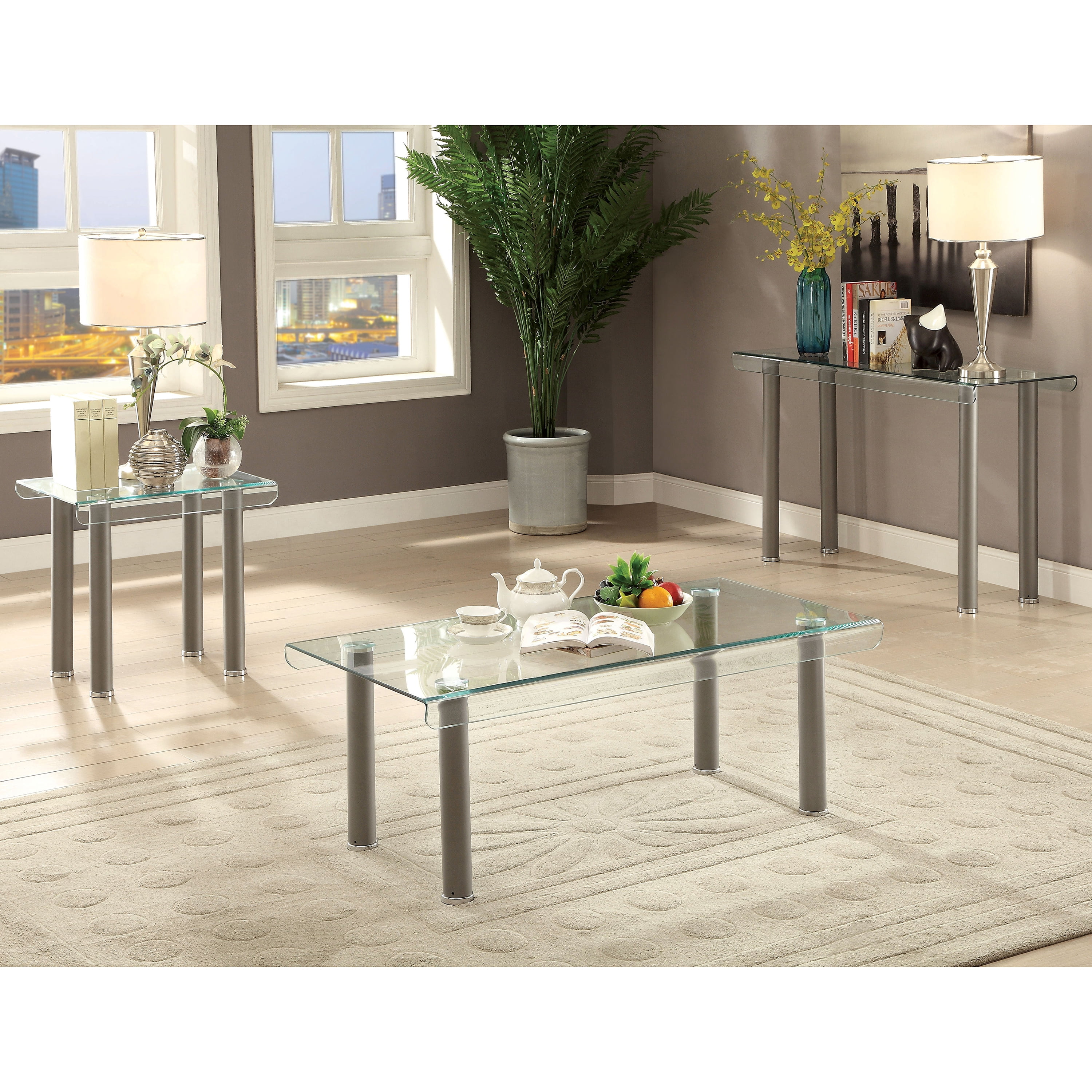 Furniture of America Ramey Contemporary 2-Piece Coffee Table Set, Champagne