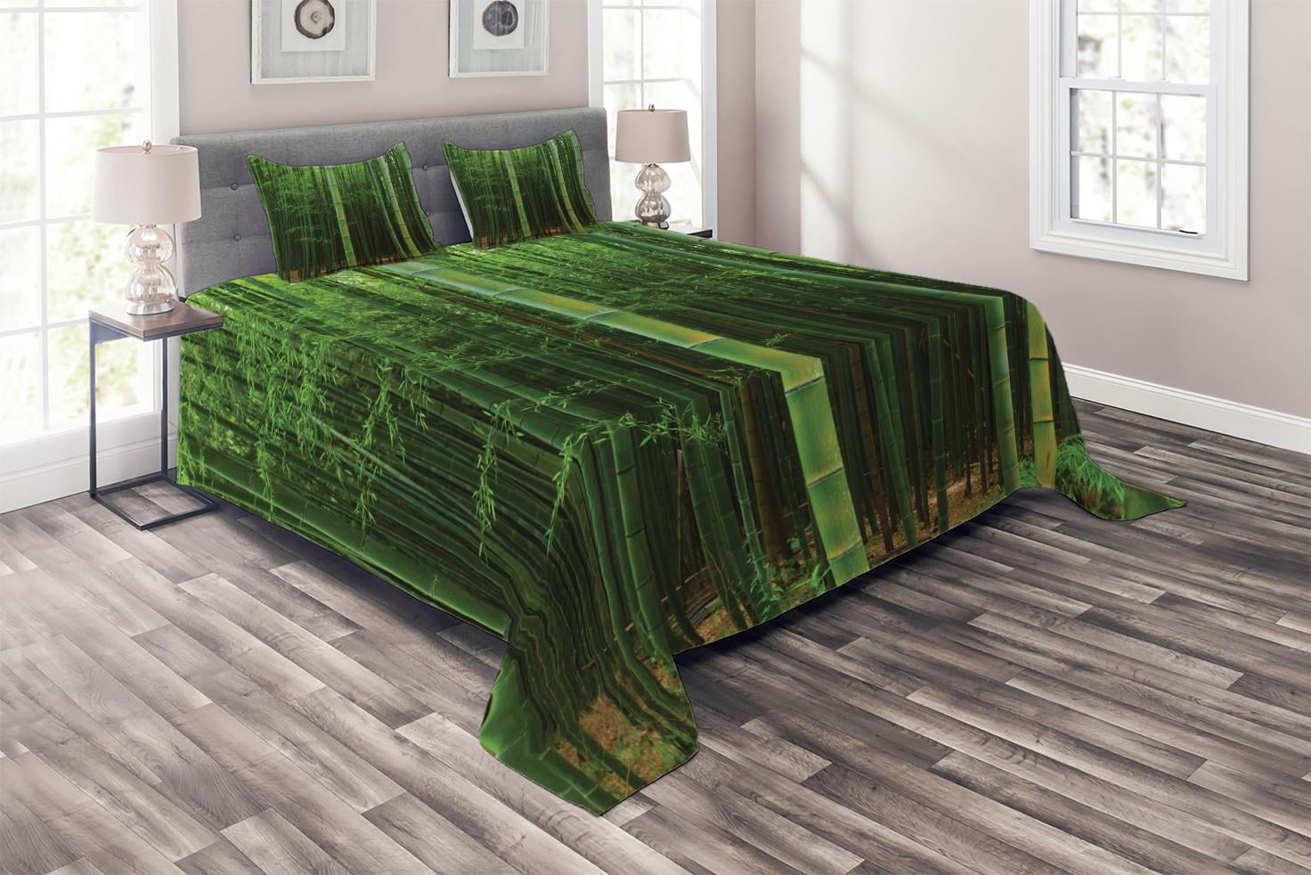 Bamboo Coverlet Set Queen Size, Picture of a Bamboo Forest Exotic Fresh