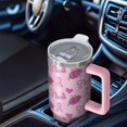 thumbnail image 6 of Pink Breast Cancer and Pioneer Flower Tumbler with Handle and Lid,40oz Double Wall Vacuum Insulated Tumbler,Cups Gift for Women and Men, 6 of 7