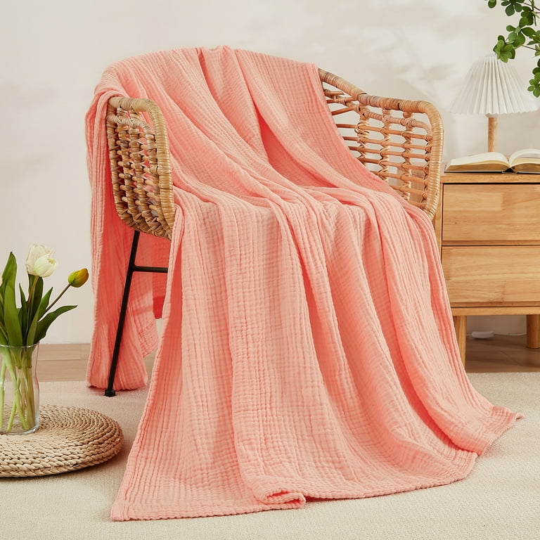 EMME Cotton Throw Blanket 100% Muslin for Couch 4-Layer Breathable Gauze  All Season Soft and Lightweight Pre-Washed (Light Tan, 55x75)