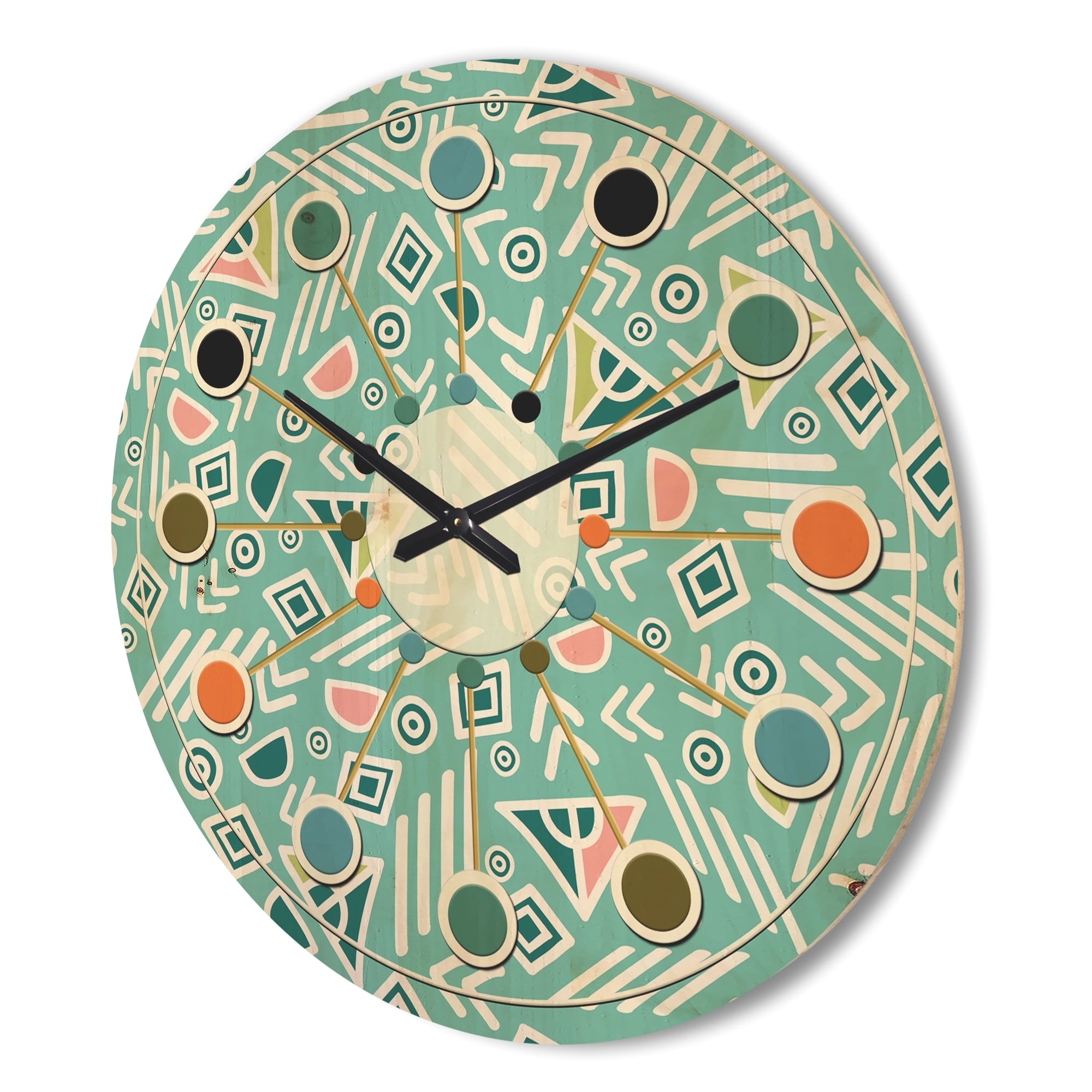 Designart 'Pastel Retro Tribal Pattern' Mid-Century Modern Wood Wall Clock