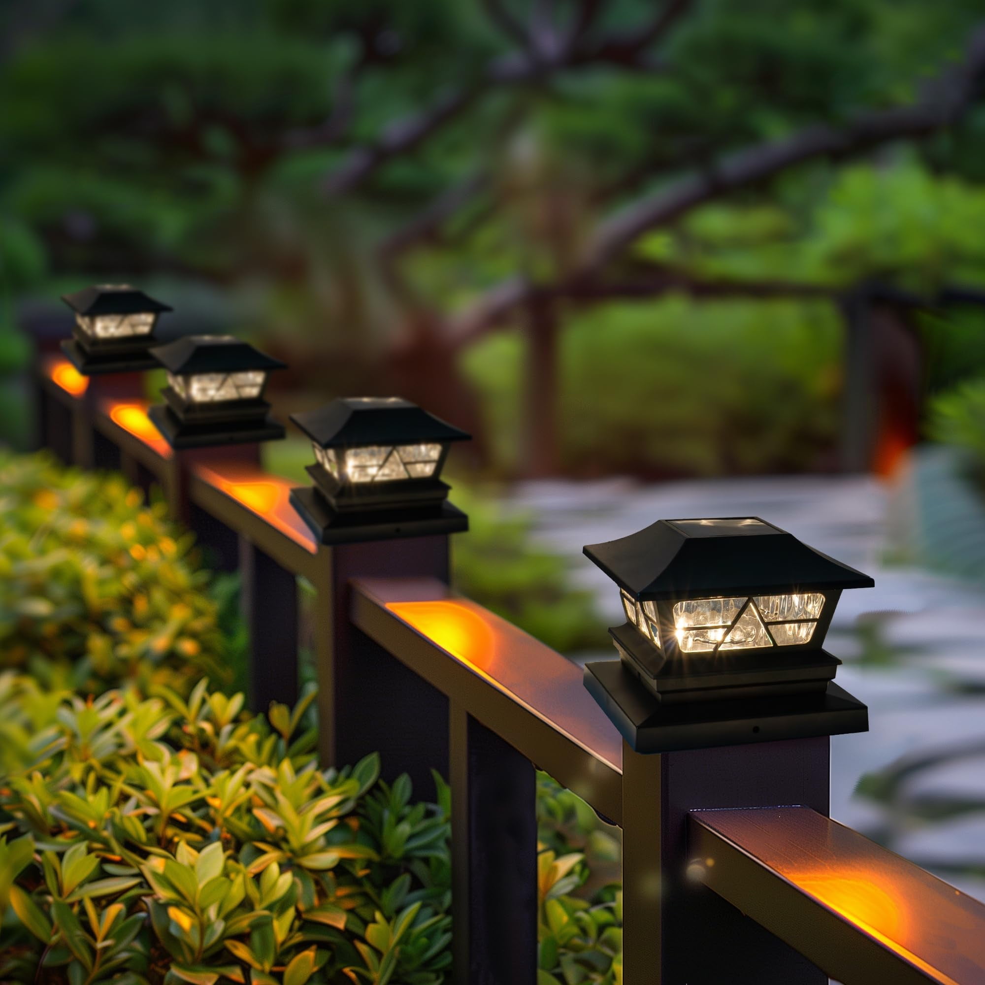 Dazzle Bright 6 Pack Solar Outdoor Fence Post Lights, 2 Modes Post Cap Lights Waterproof Color Changing Warm White/Cool White for Yard, Garden, Porch, Patio Decor, for 4x4 5x5 6x6 Wood Posts