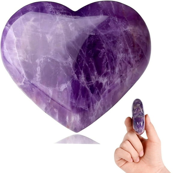 Tutuviw 60mm Natural Amethyst Crystal, Heart Shaped Worry Stone, Polished Gemstone Pocket Palm Large Crystals and Healing Stones for Balancing Yoga for Meditation, Home Decor