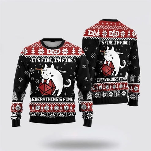 Pet Cat Sweater, Cat Sweater It's Fine, I'm Fine Everything's Fine 3D Christmas Sweater, Gift For Cat Love, Cat Crewneck Sweater, Winter Fashion