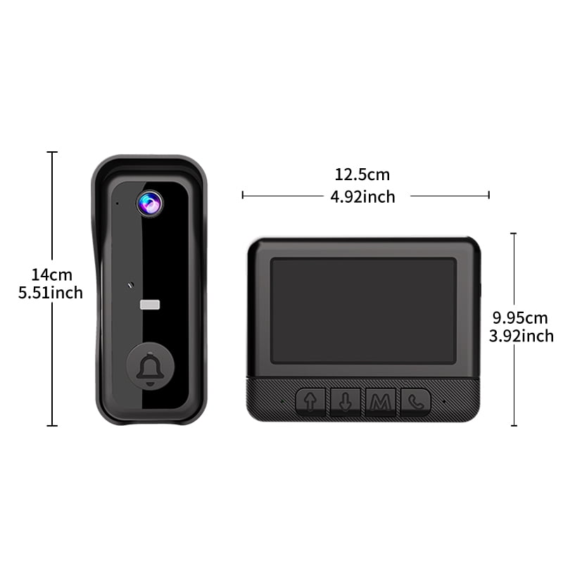Visual Smart Video Doorbell 4.3 Inch Color Display Auto Capture Auto Recording 128GB TF Card Support Home Security Black