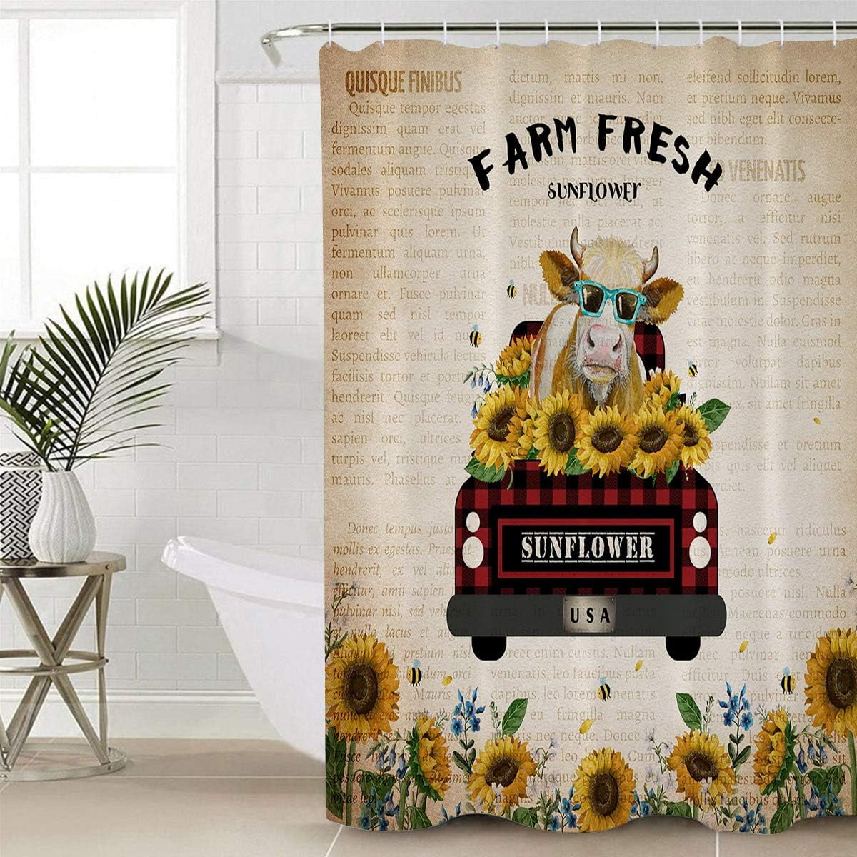 SPXUBZ Waterproof Shower Curtain Liner, Family Farm Truck Rustic