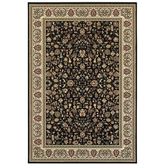 Oriental Weavers Kashan Area Rug 108B1 Black Vines Bulbs 2' 3" x 7' 6" Rectangle