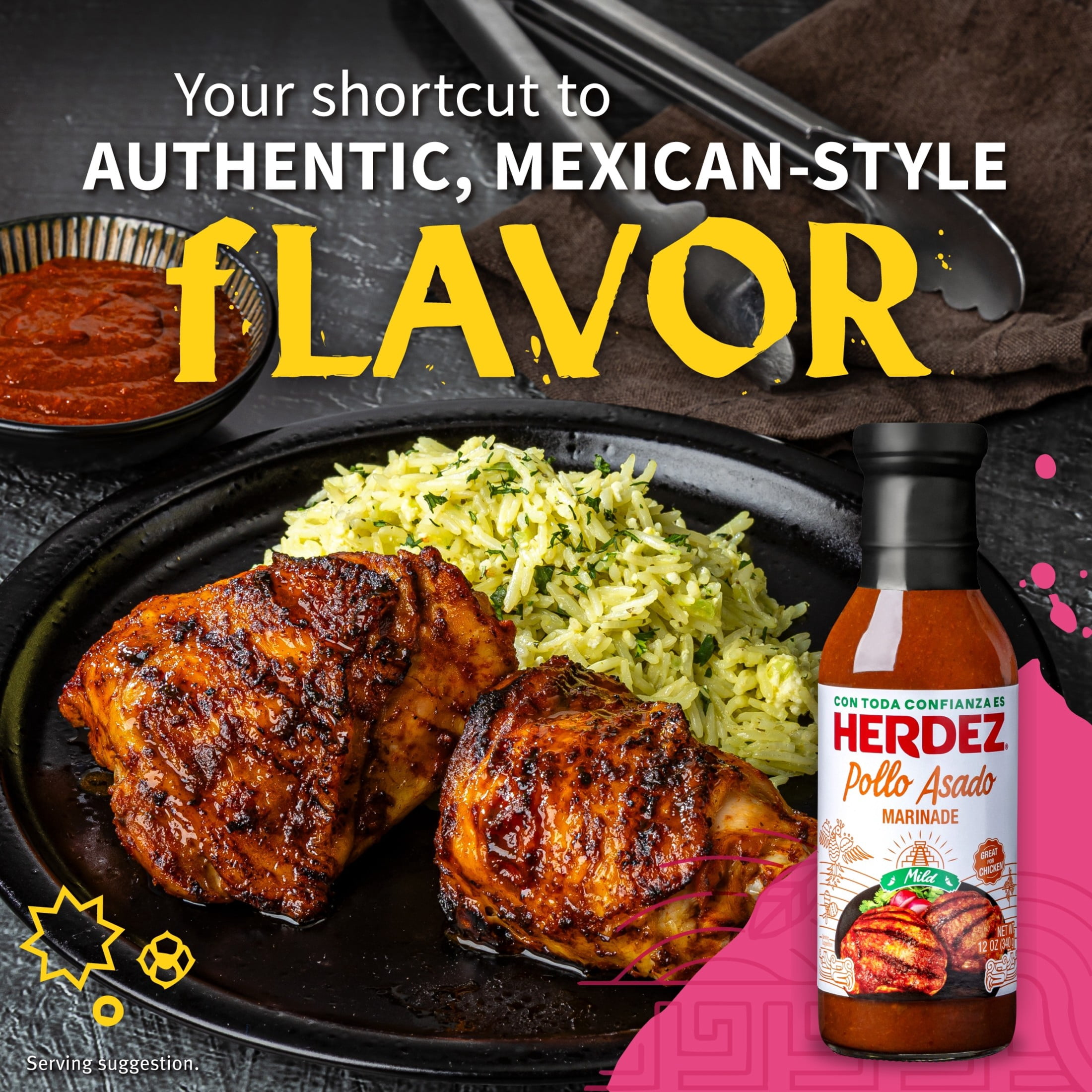 (6 pack) HERDEZ  Pollo Asado Marinade Mild, Marinade, 12oz Glass Bottle