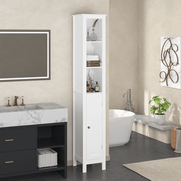 66.92" Bathroom Storage Cabinet with Adjustable Shelves, for Home, Small Spaces, Bathroom, Kitchen, Living Room, White