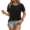 thumbnail image 7 of Stylish Olyvenn Womens Shirts Dressy Casual Summer Tops Puff Sleeve Work Blouses Pleated Front Trendy Tshirts Loose Fit Tunic Tops Black XXL, 7 of 7