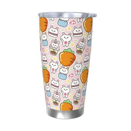 

Cauagu Cartoon Cute Rabbit Pattern 20oz Tumbler Stainless Steel Vacuum Insulated Tumbler with Lid Insulated Coffee Mug Thermal Cup with Splash Proof Sliding Lid-Without Straw