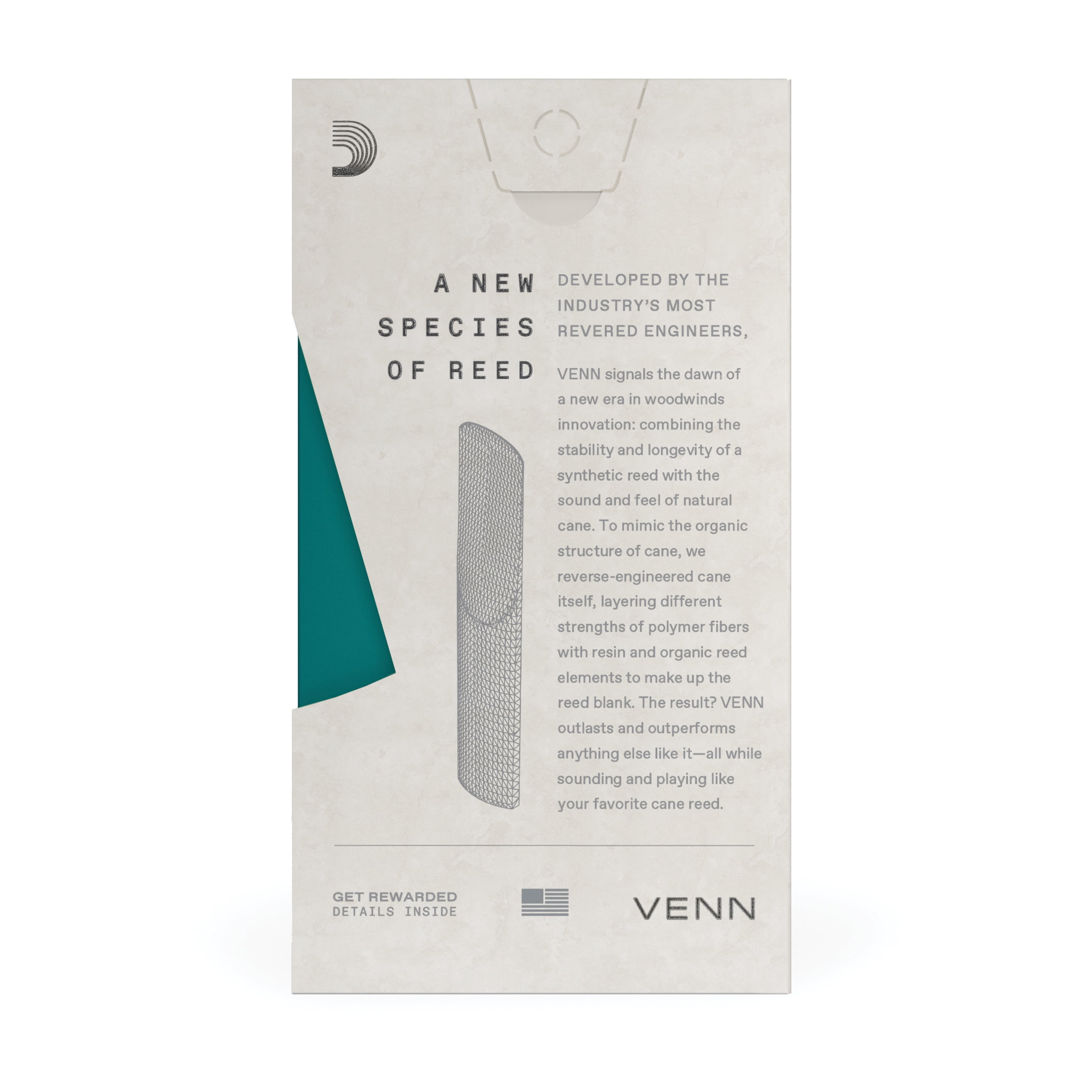 D'addario Venn Synthetic Bb Clarinet Reed, G2, Strength 2.5