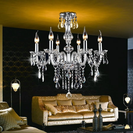 Large Cylinder Ceiling Pendant 600W E12 6 Lights Candle Clear Crystal Chandelier Elegant Ceiling Light Fixture Modern Elegant Pendant Hanging Lamp Lighting AC110V/220V DIY Decal For Home Decor Bedroom Restauran ()