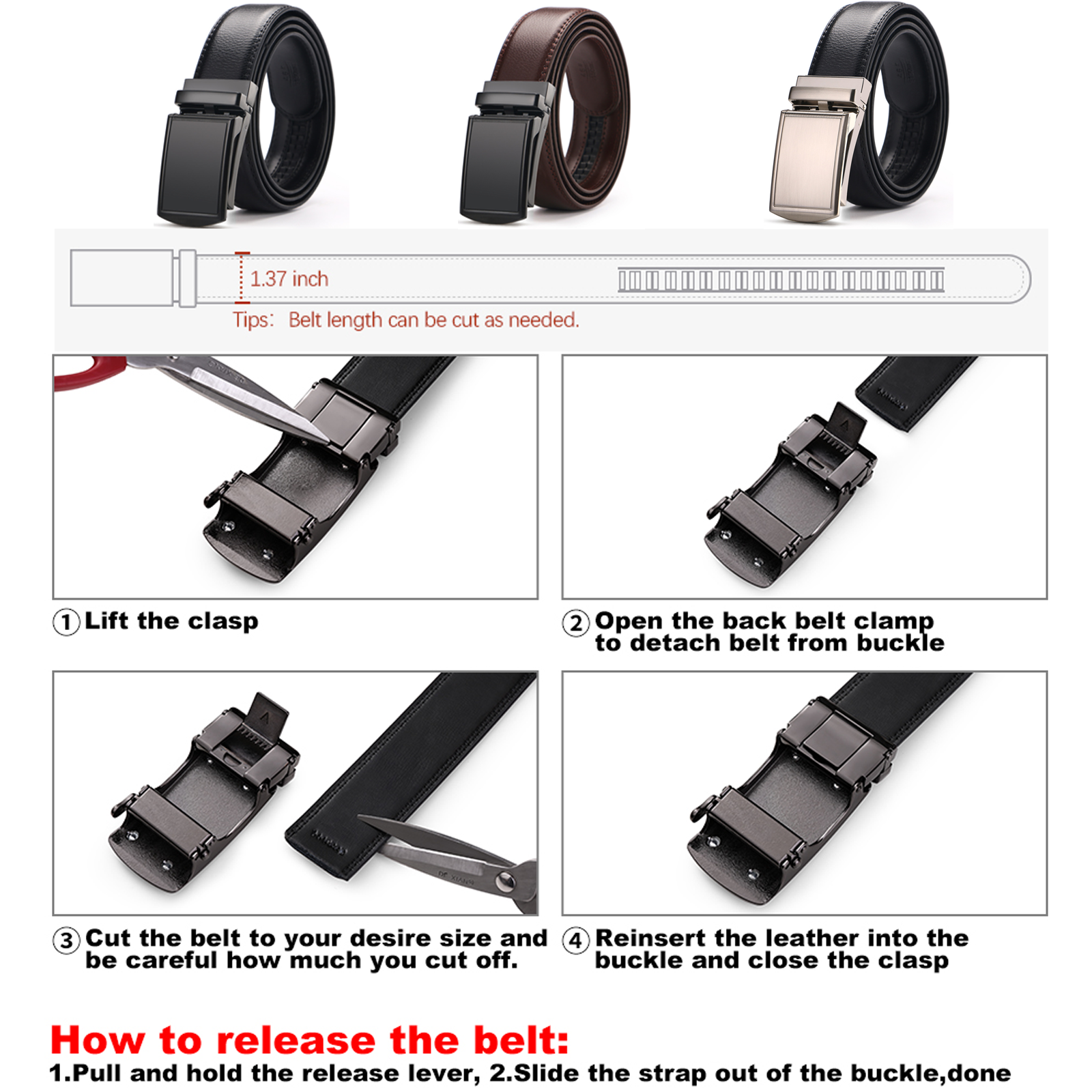 Falan Mule Genuine Leather Ratchet Belt for Men photo 2